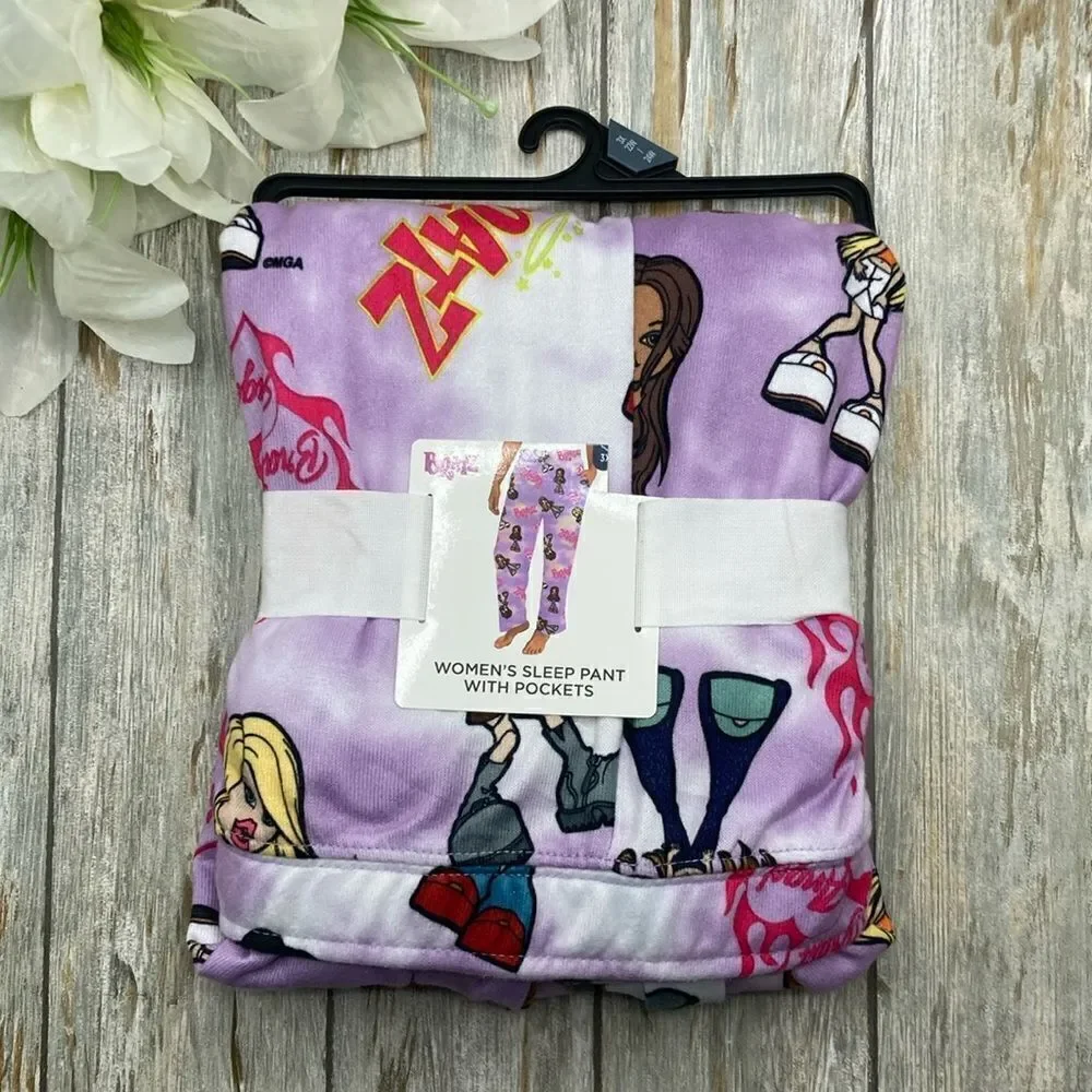 Women’s Juniors’ Bratz Print Comfy Lounge Pajama Sleep Pants, Size 3X